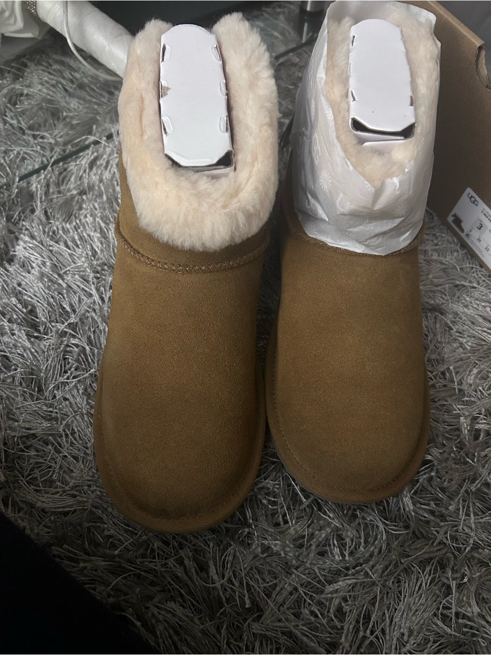 UGG Kids Short Chestnut Boots with Cream Shearling